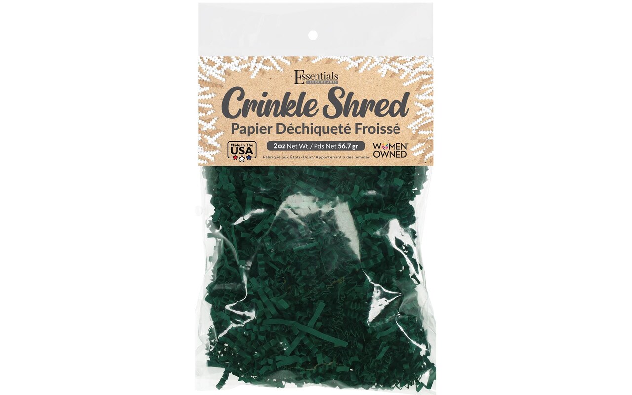 Essentials by Leisure Arts Crinkle Shred Bag, Forest Green, 2oz Shredded Paper Filler, Crinkle Cut Paper Shred Filler, Box Filler, Shredded Paper for Gift Box, Paper Crinkle Filler, Box Filling